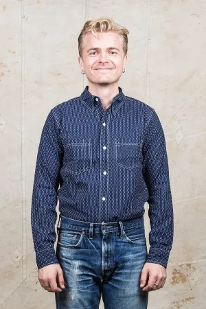 Warehouse & Co Wide Awake Shirt Indigo Wabash Dot Pattern
