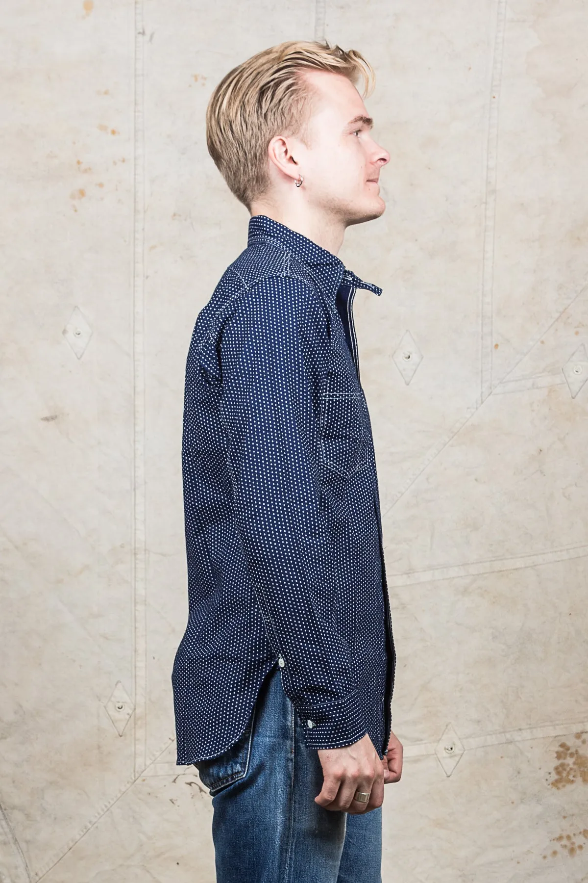 Warehouse & Co Wide Awake Shirt Indigo Wabash Dot Pattern