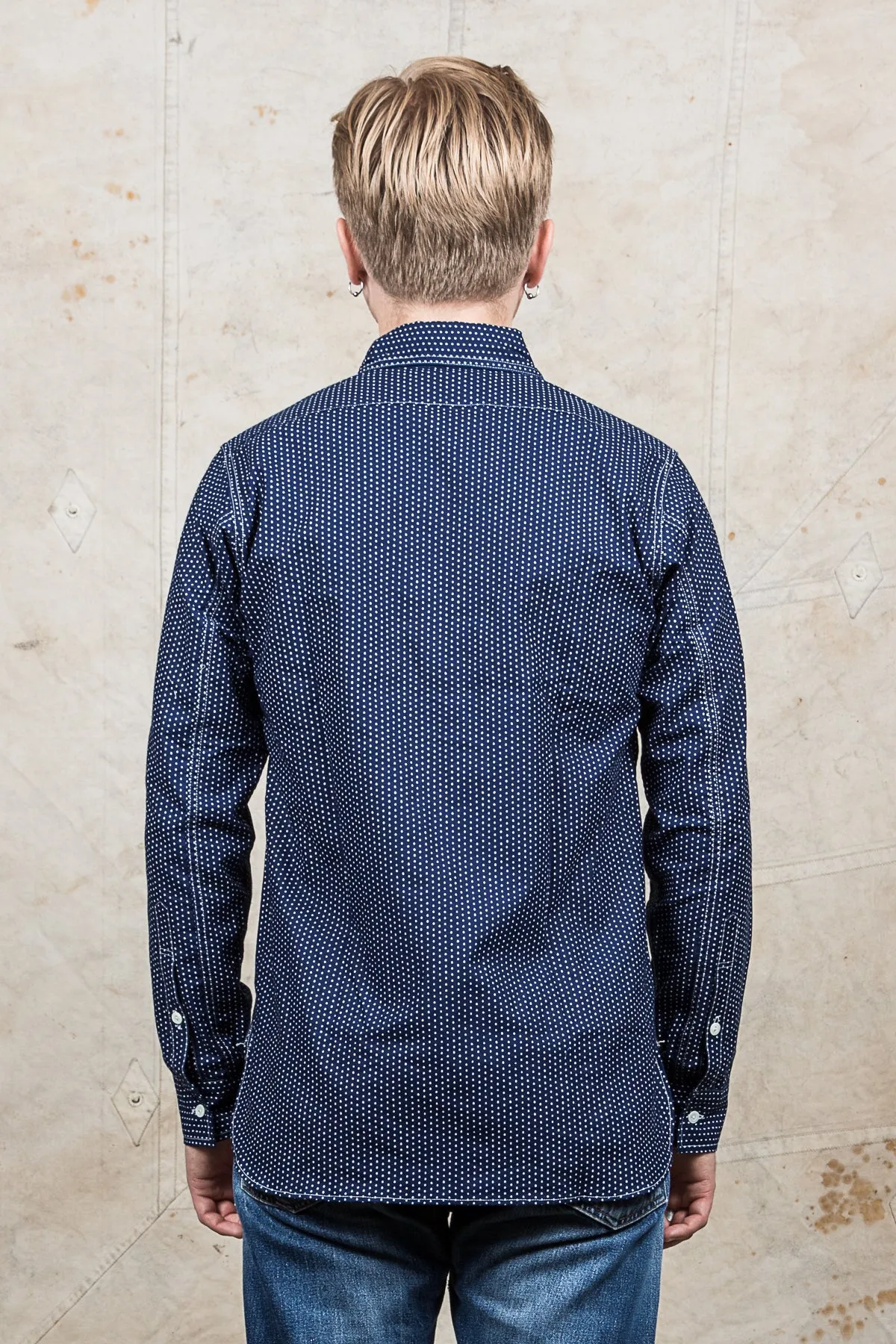 Warehouse & Co Wide Awake Shirt Indigo Wabash Dot Pattern