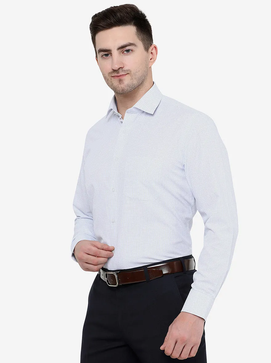 White & Blue Checked Regular Fit Formal Shirt | Greenfibre