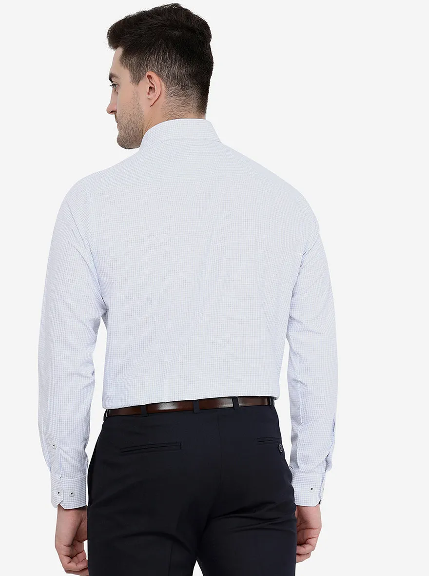 White & Blue Checked Regular Fit Formal Shirt | Greenfibre