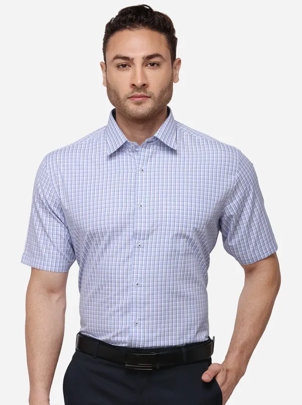 White & Blue Checked Regular Fit Formal Shirt | Greenfibre