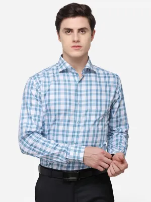 White & Blue Checked Slim Fit Formal Shirt | JadeBlue