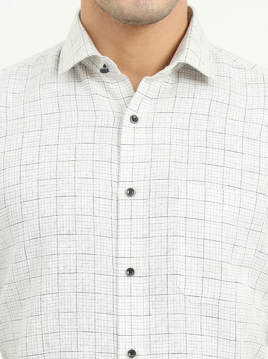 White & Blue Checked Slim Fit Party Wear Shirt | Greenfibre