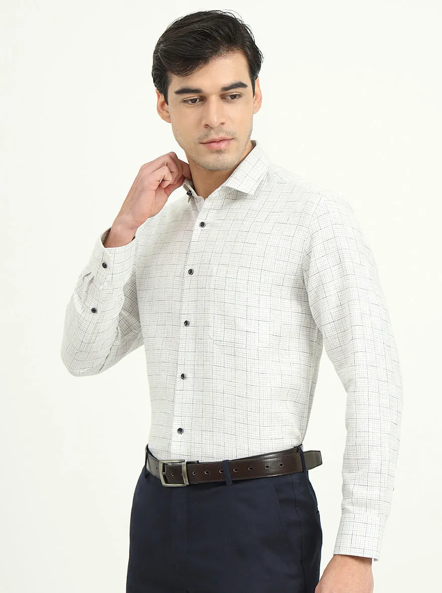 White & Blue Checked Slim Fit Party Wear Shirt | Greenfibre
