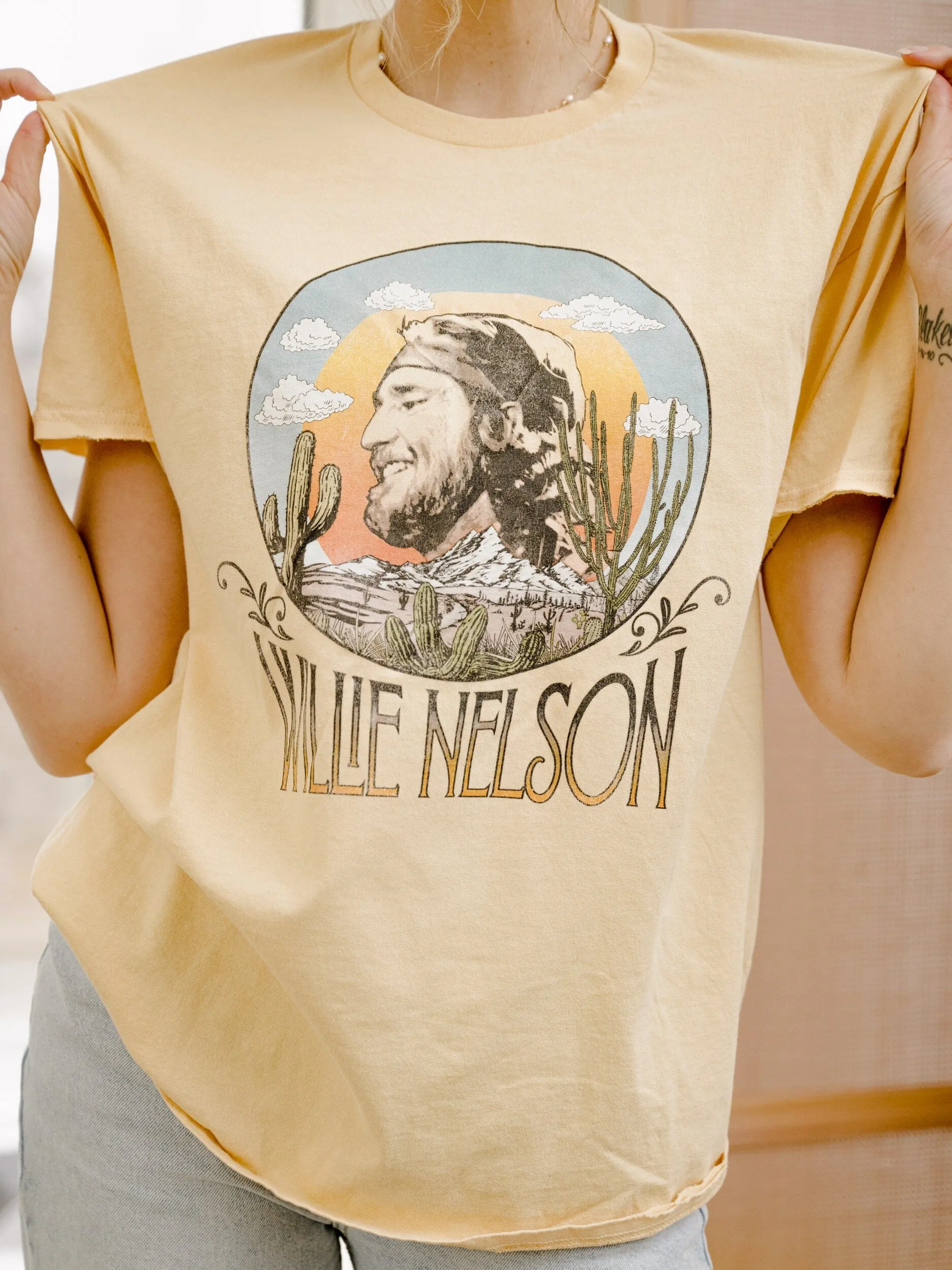 Willie Nelson In The Sky Gold Thrifted Tee