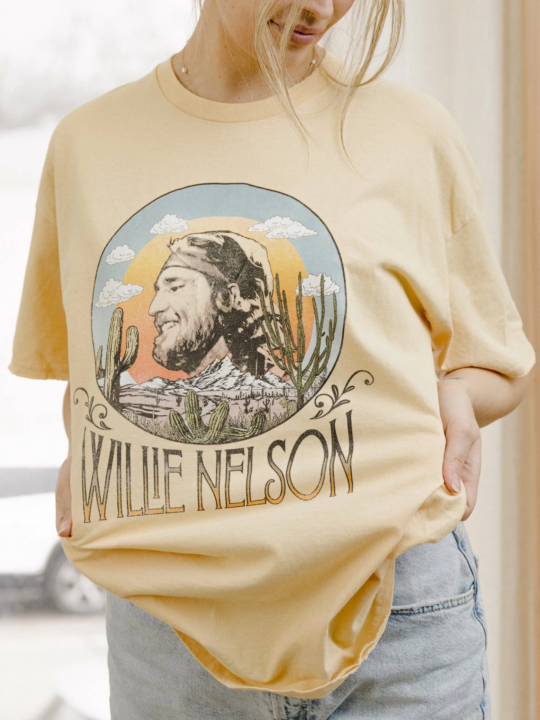 Willie Nelson In The Sky Gold Thrifted Tee