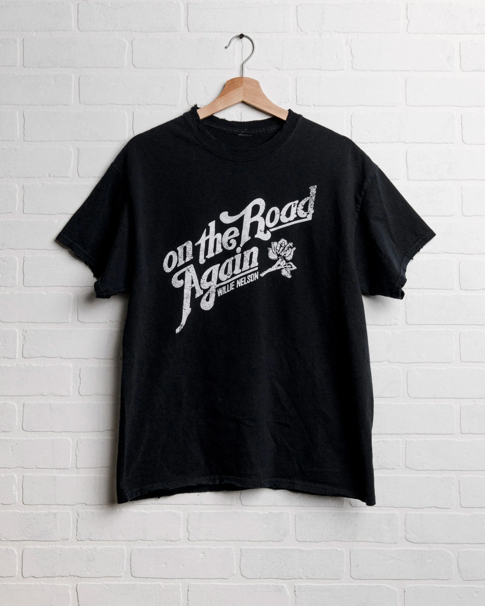 Willie Nelson On The Road Again Black Thrifted Tee
