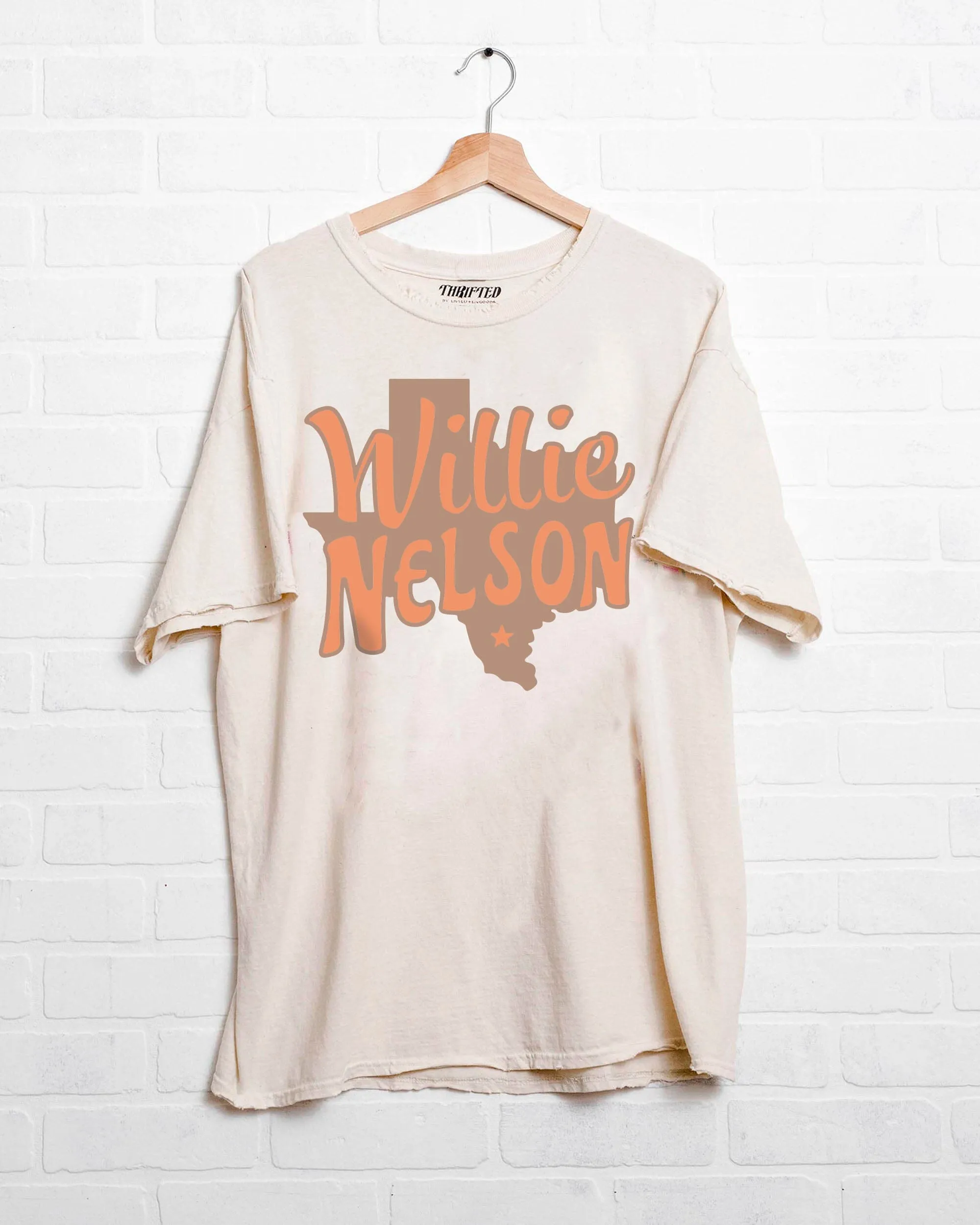 Willie Nelson Orange Texas Off White Thrifted Tee