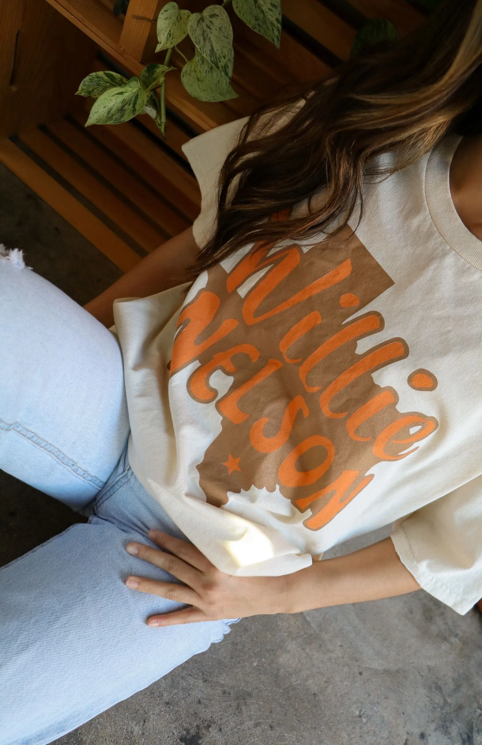 Willie Nelson Orange Texas Off White Thrifted Tee