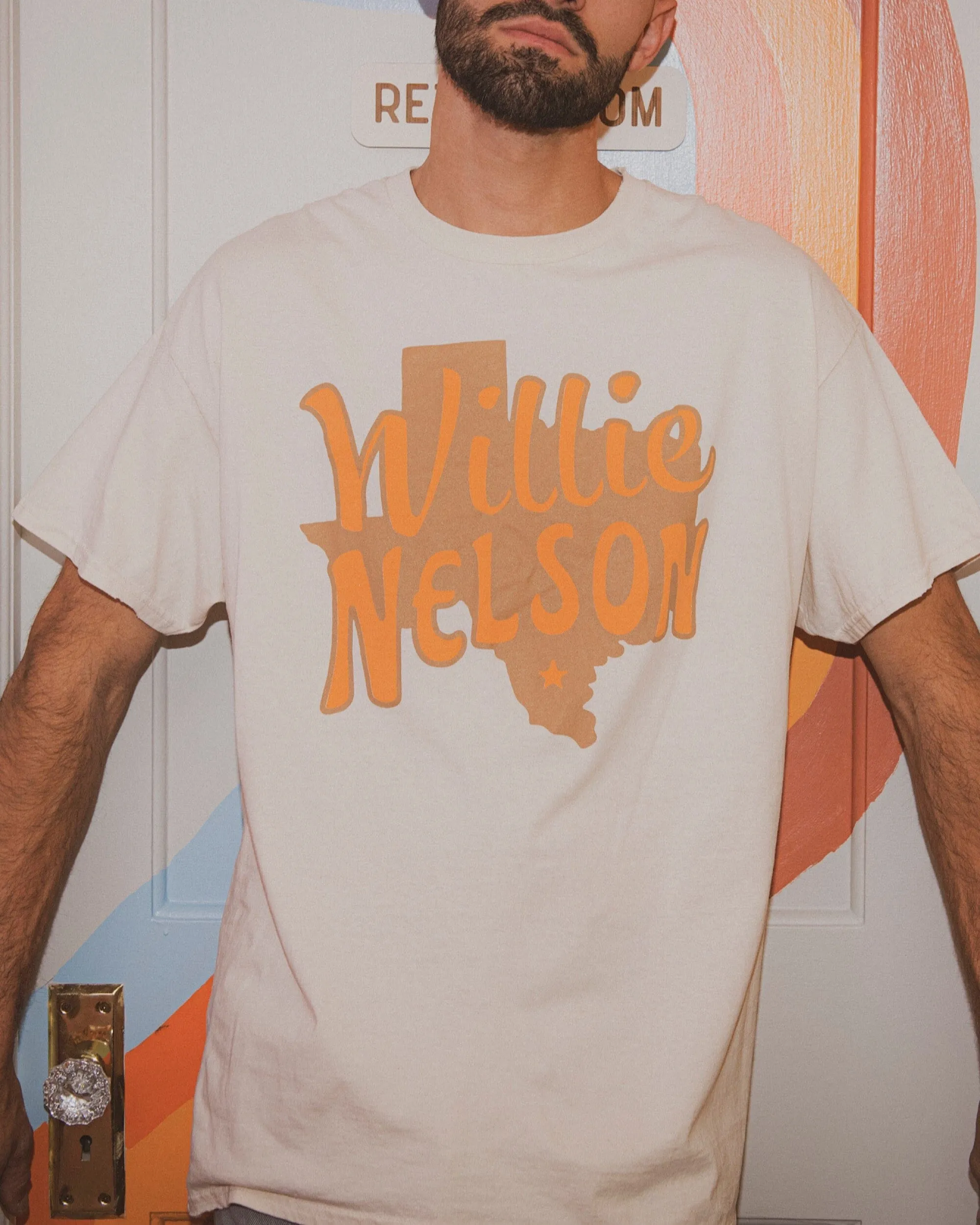 Willie Nelson Orange Texas Off White Thrifted Tee