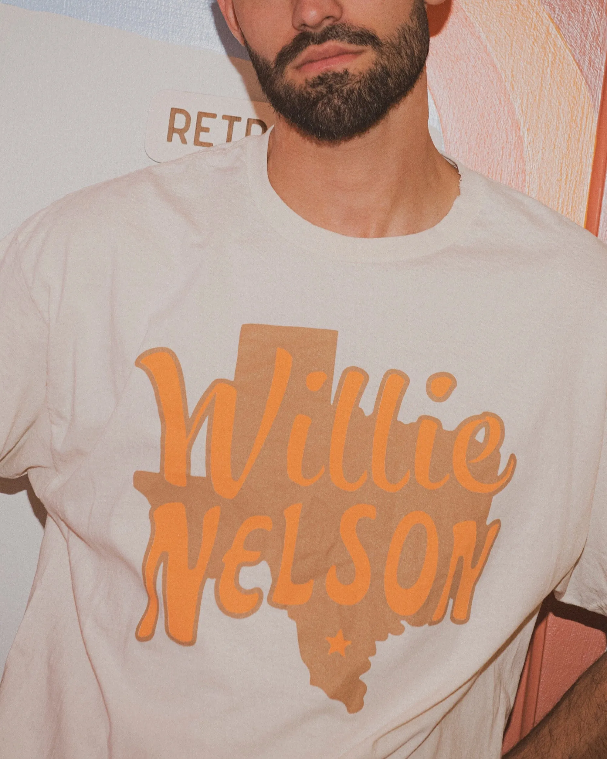 Willie Nelson Orange Texas Off White Thrifted Tee
