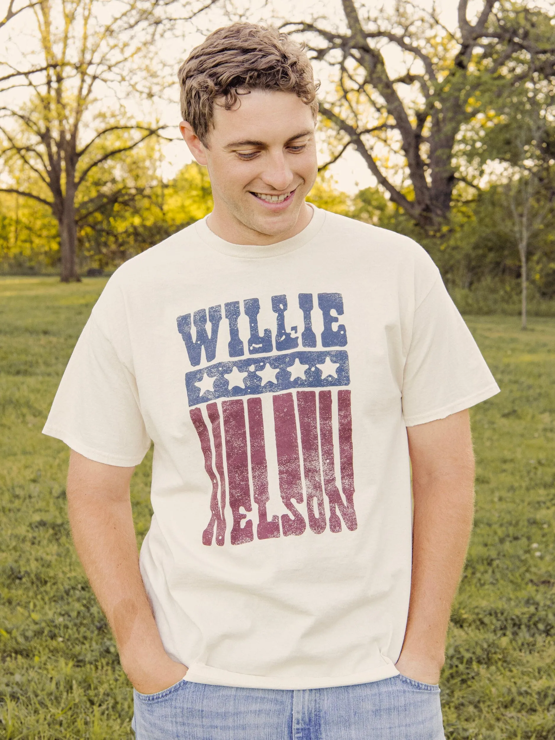 Willie Nelson Stars Off White Thrifted Tee