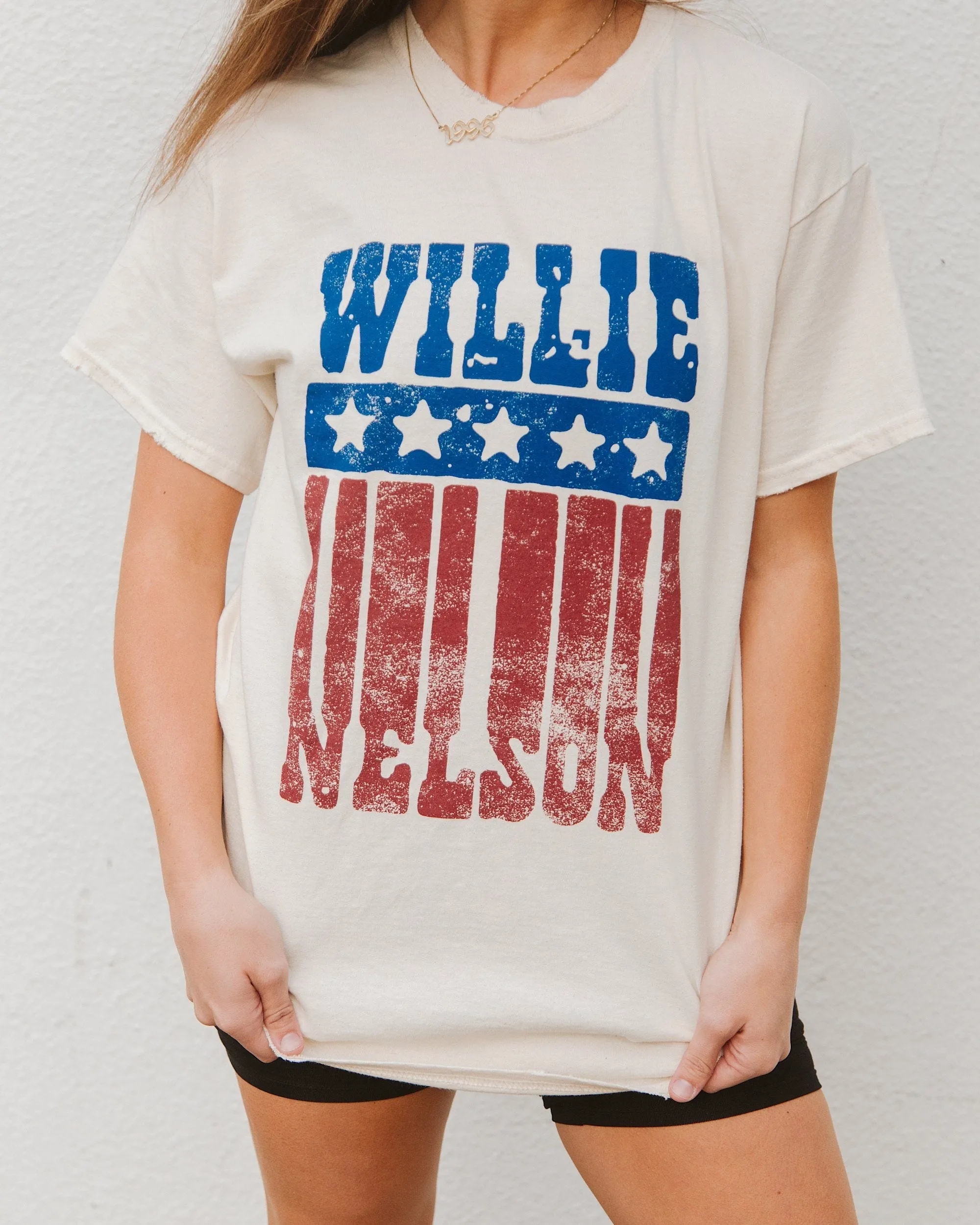Willie Nelson Stars Off White Thrifted Tee