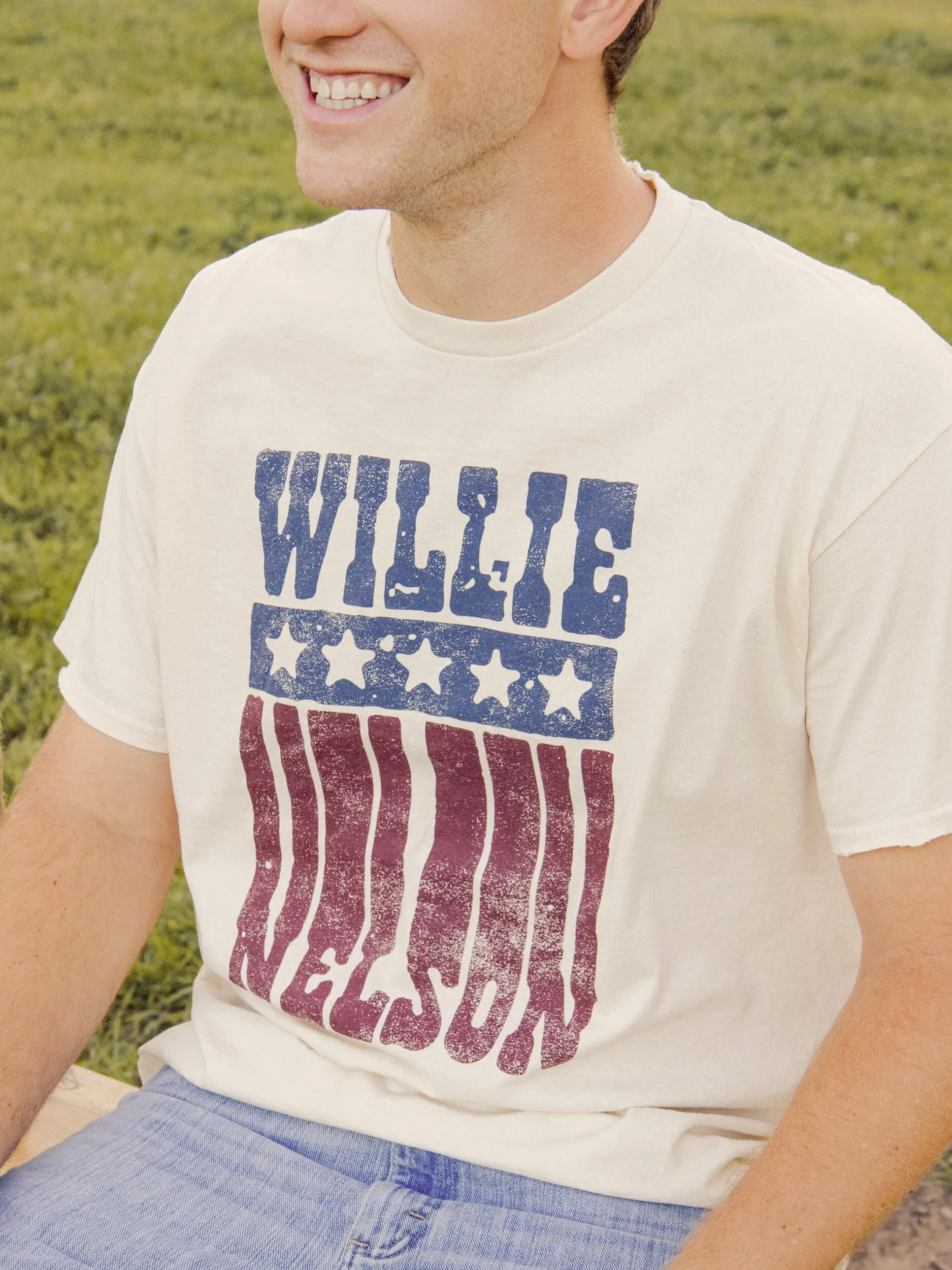 Willie Nelson Stars Off White Thrifted Tee