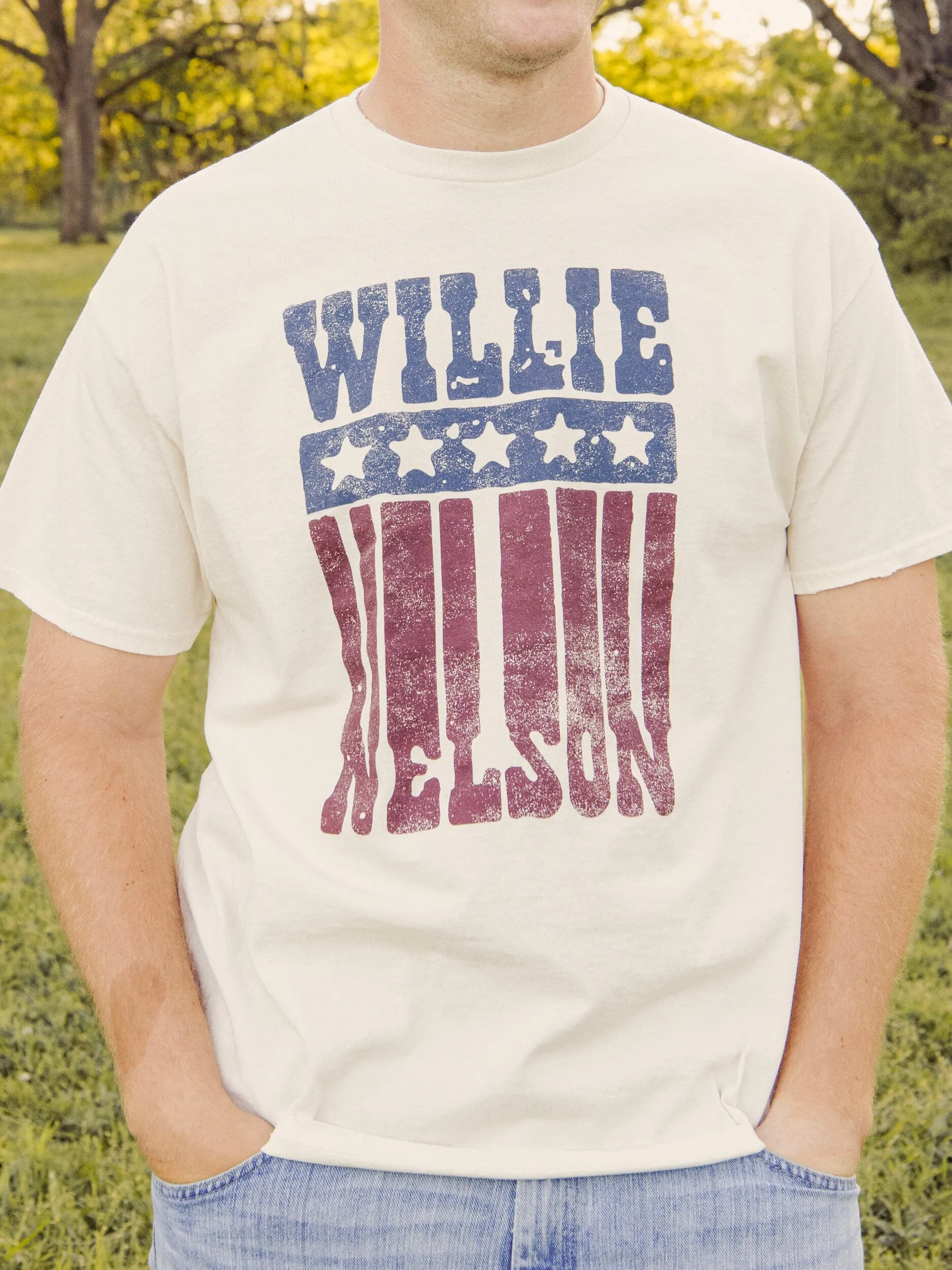 Willie Nelson Stars Off White Thrifted Tee