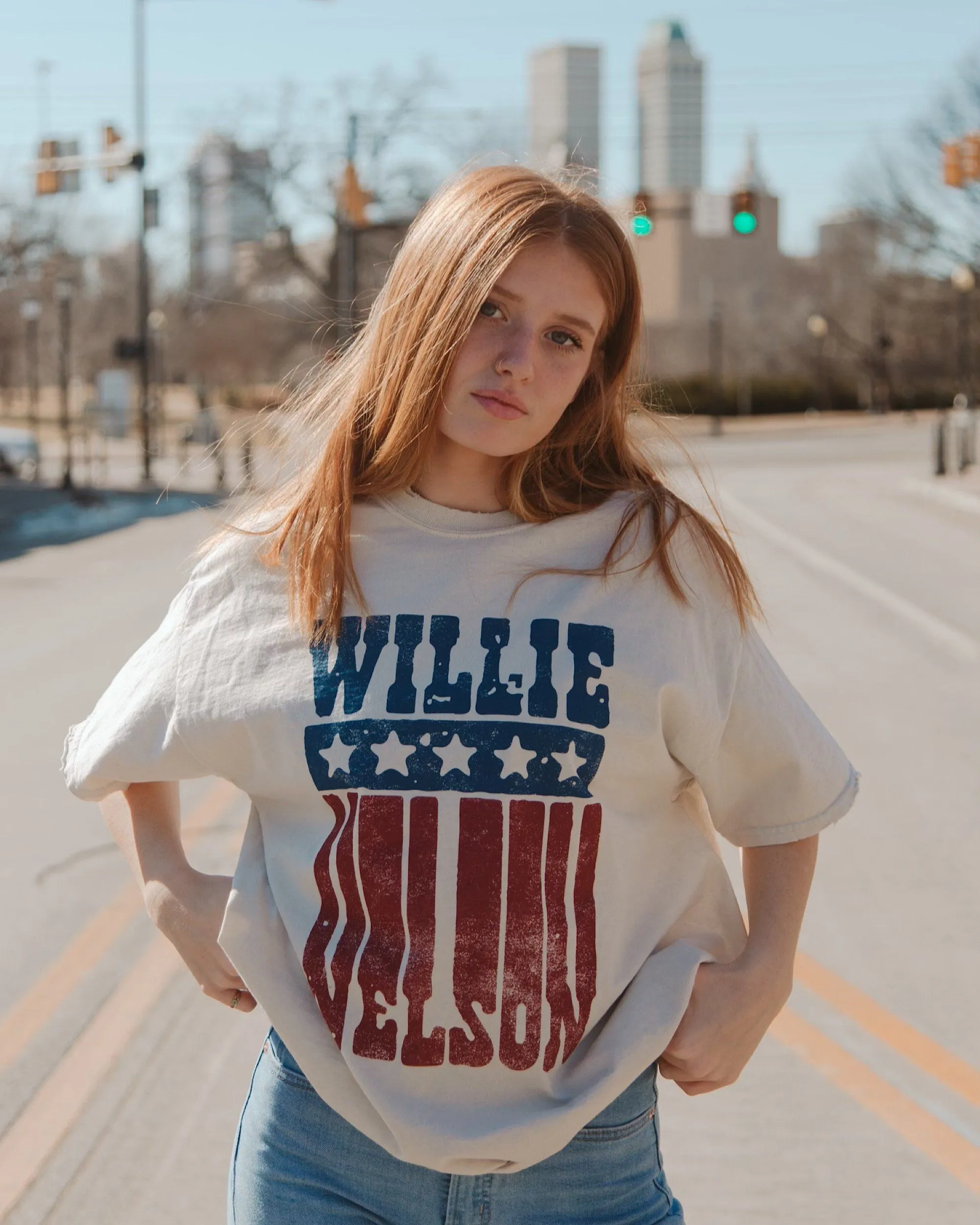 Willie Nelson Stars Off White Thrifted Tee