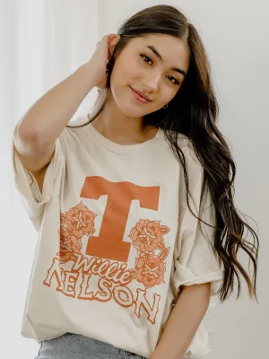 Willie Nelson UT Flowers Off White Thrifted Tee