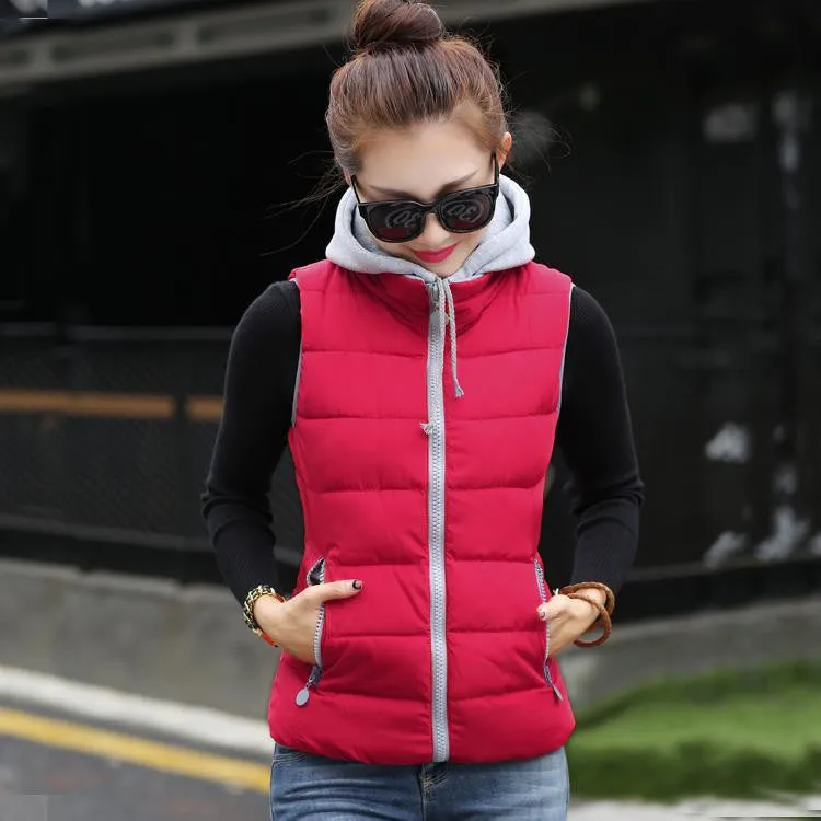 women cotton vest Hooded warm down coat women Vests jacket Sleeveless Casual suit vest