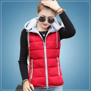 women cotton vest Hooded warm down coat women Vests jacket Sleeveless Casual suit vest