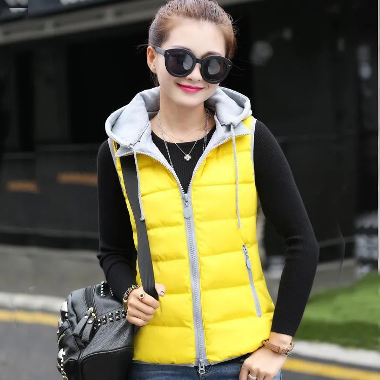 women cotton vest Hooded warm down coat women Vests jacket Sleeveless Casual suit vest
