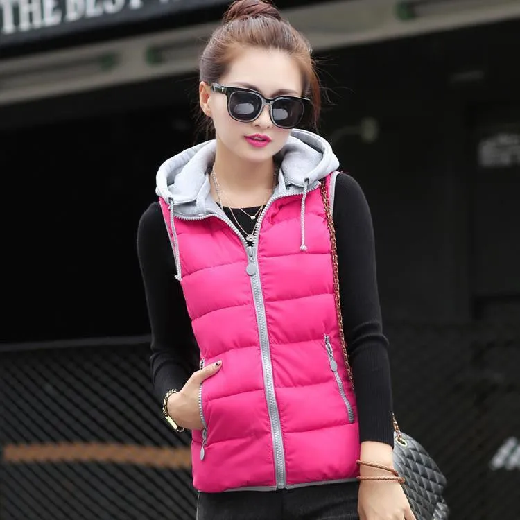 women cotton vest Hooded warm down coat women Vests jacket Sleeveless Casual suit vest