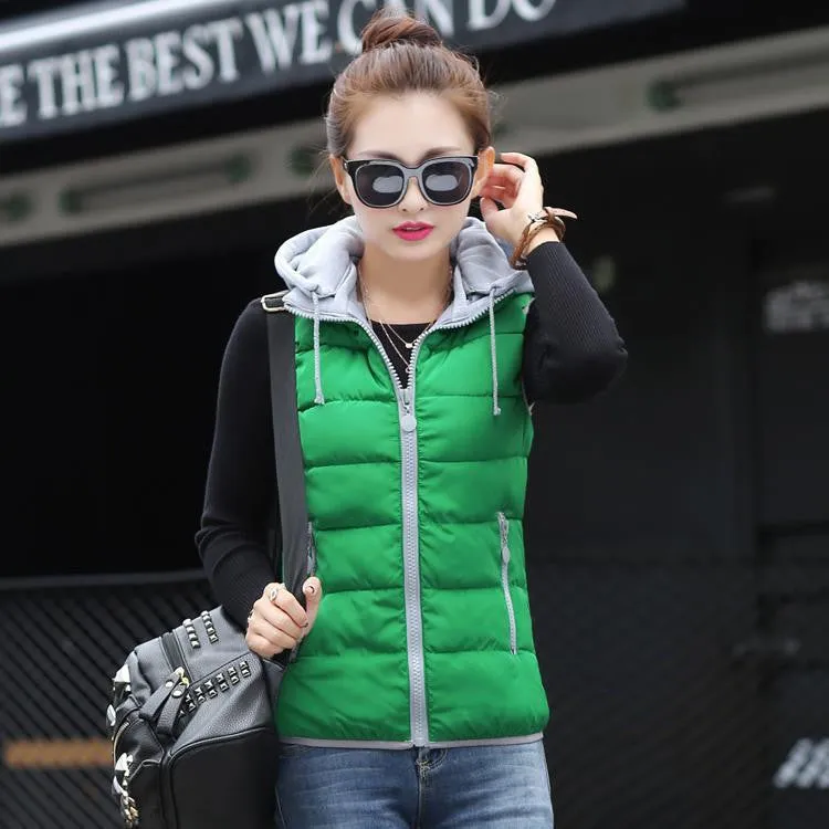 women cotton vest Hooded warm down coat women Vests jacket Sleeveless Casual suit vest