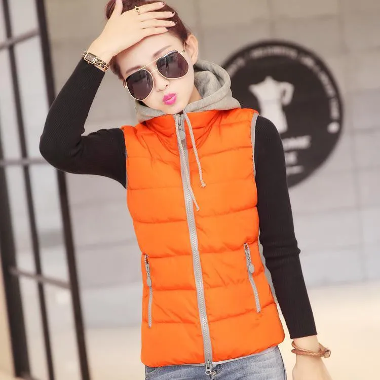 women cotton vest Hooded warm down coat women Vests jacket Sleeveless Casual suit vest