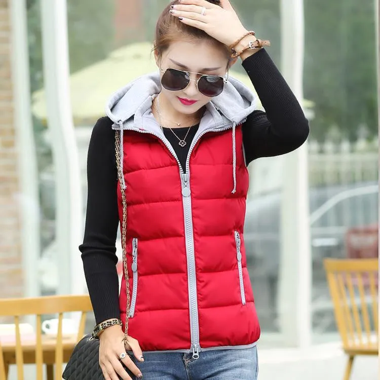 women cotton vest Hooded warm down coat women Vests jacket Sleeveless Casual suit vest