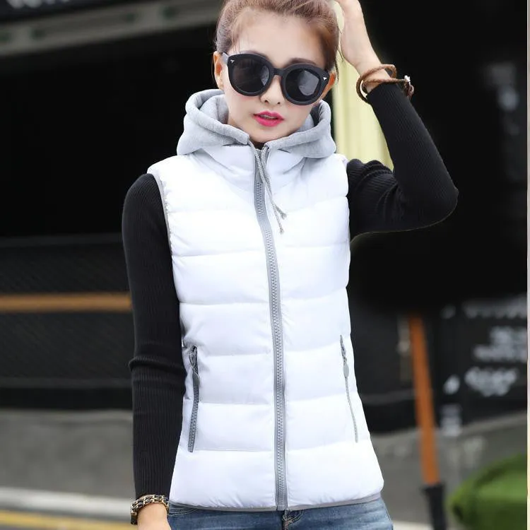 women cotton vest Hooded warm down coat women Vests jacket Sleeveless Casual suit vest