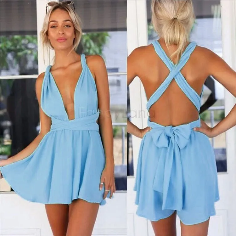 Women Fashion Casual Playsuit summer Overalls Sexy Strap Deep V Neck Sleeveless Backless High Waist Solid Chiffon Jumpsuit 29