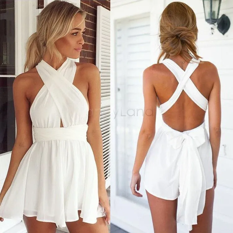 Women Fashion Casual Playsuit summer Overalls Sexy Strap Deep V Neck Sleeveless Backless High Waist Solid Chiffon Jumpsuit 29