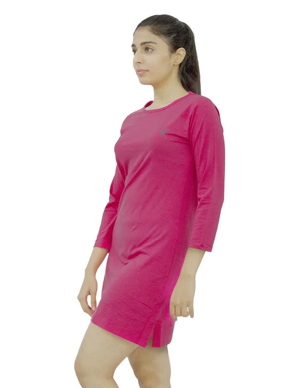 Women Fuchsia Regular Fit Solid Long Top -  PRETTY WOMAN TEE-FU