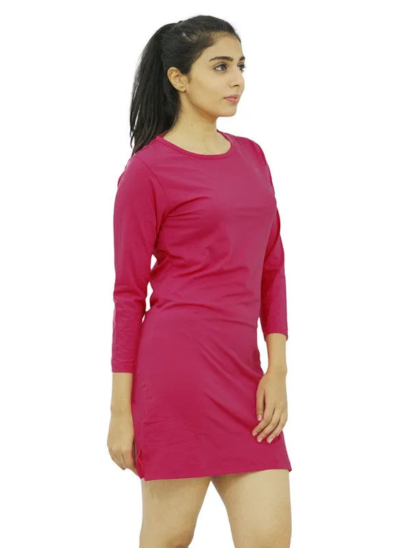 Women Fuchsia Regular Fit Solid Long Top -  PRETTY WOMAN TEE-FU