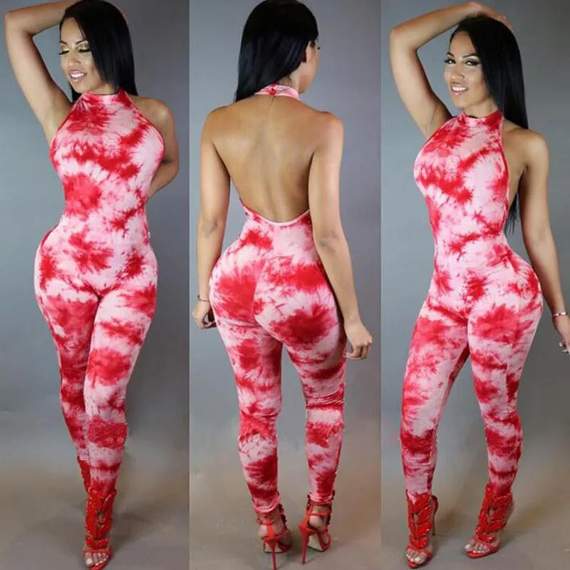 Women Playsuit Long Pants Overalls Club Print Sleeveless Backless Plus Size Bodycon Jumpsuits And Rompers