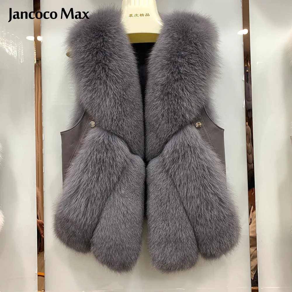 Women Sleeveless Winter Real Fox Fur Gilets Sheepskin Luxury Fur Vest