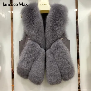 Women Sleeveless Winter Real Fox Fur Gilets Sheepskin Luxury Fur Vest