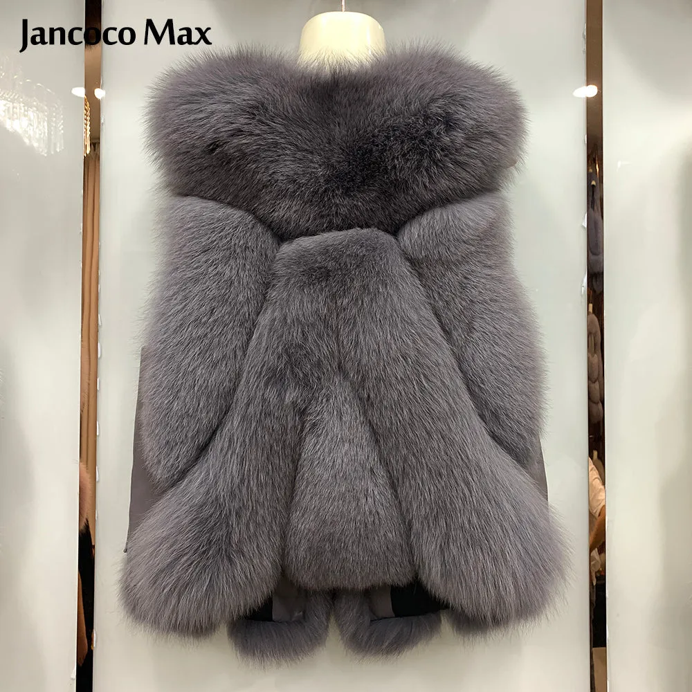 Women Sleeveless Winter Real Fox Fur Gilets Sheepskin Luxury Fur Vest