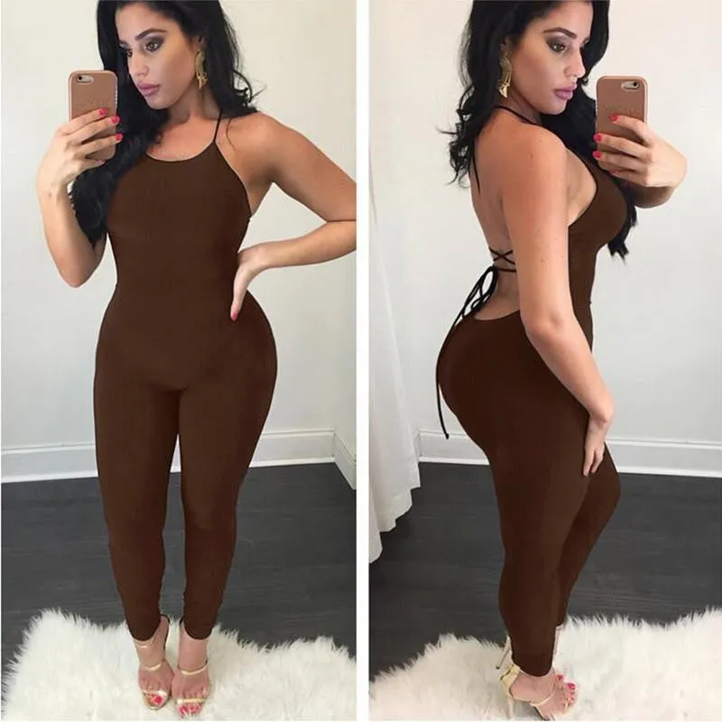 Womens jumpsuit women sleeveless backless skinny full length bodycon jumpsuit