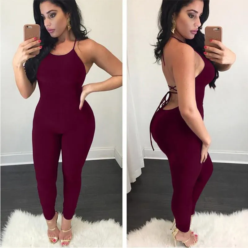 Womens jumpsuit women sleeveless backless skinny full length bodycon jumpsuit