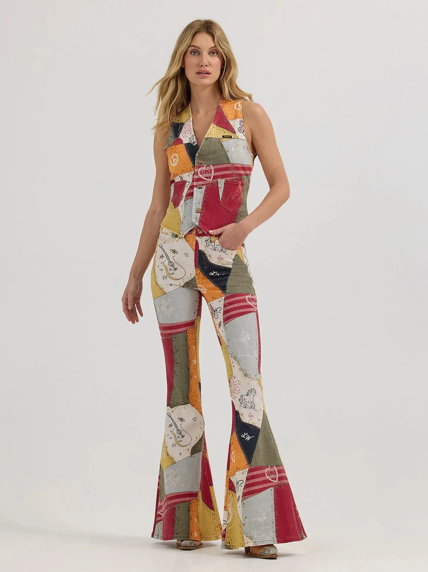 Wrangler x Lainey Wilson Printed Patchwork Vest in Sundown