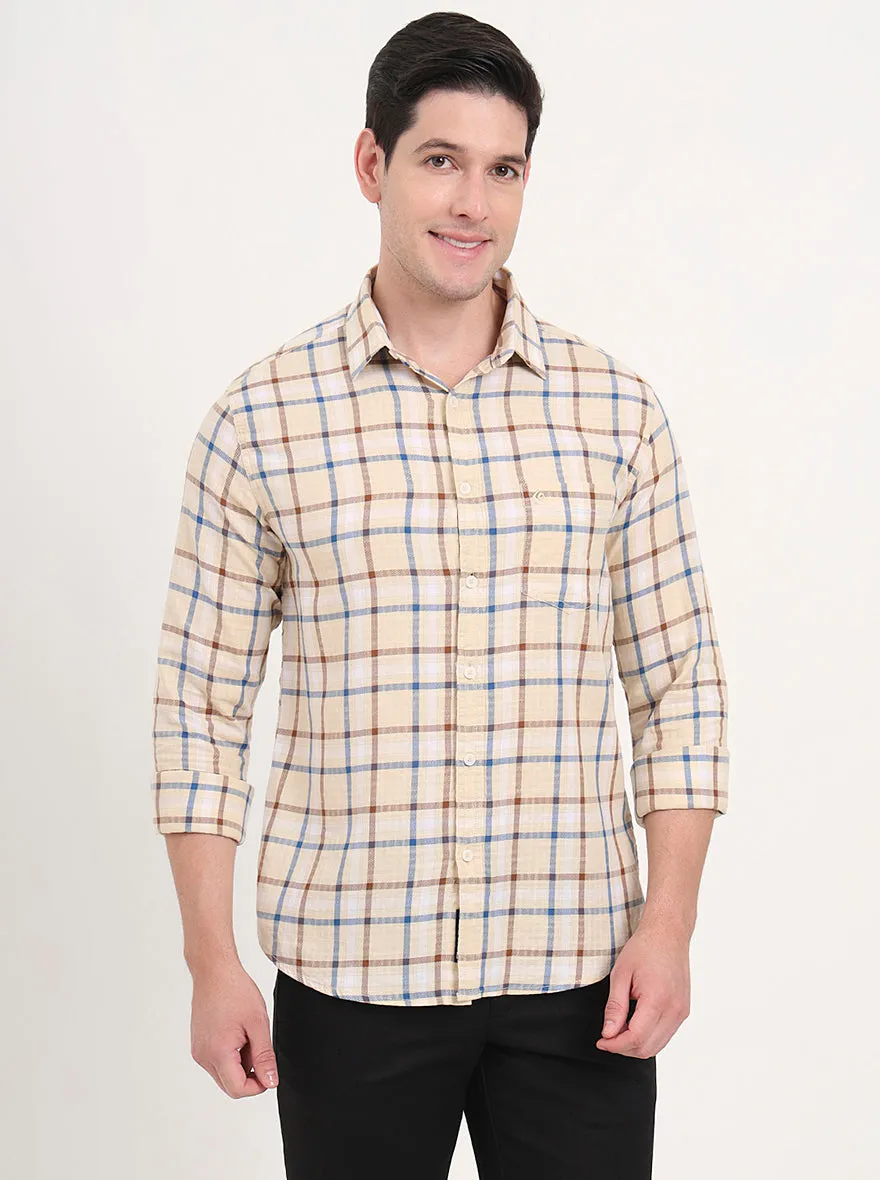 Yellow Checked Slim Fit Casual Shirt | Greenfibre