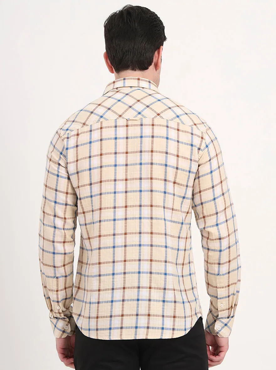 Yellow Checked Slim Fit Casual Shirt | Greenfibre