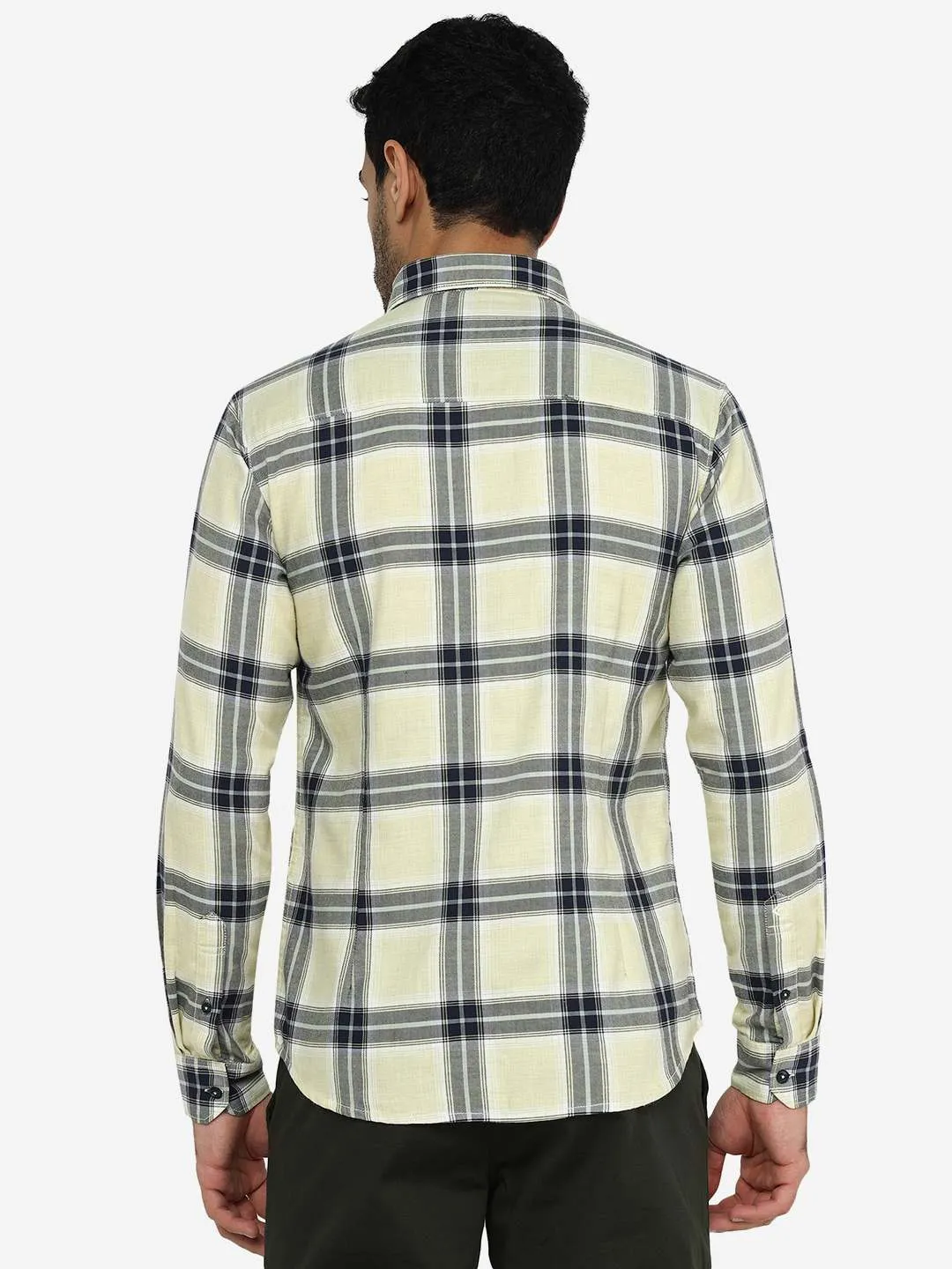 Yellow Checked Slim Fit Casual Shirt | Greenfibre