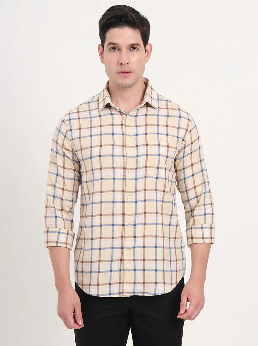 Yellow Checked Slim Fit Casual Shirt | Greenfibre
