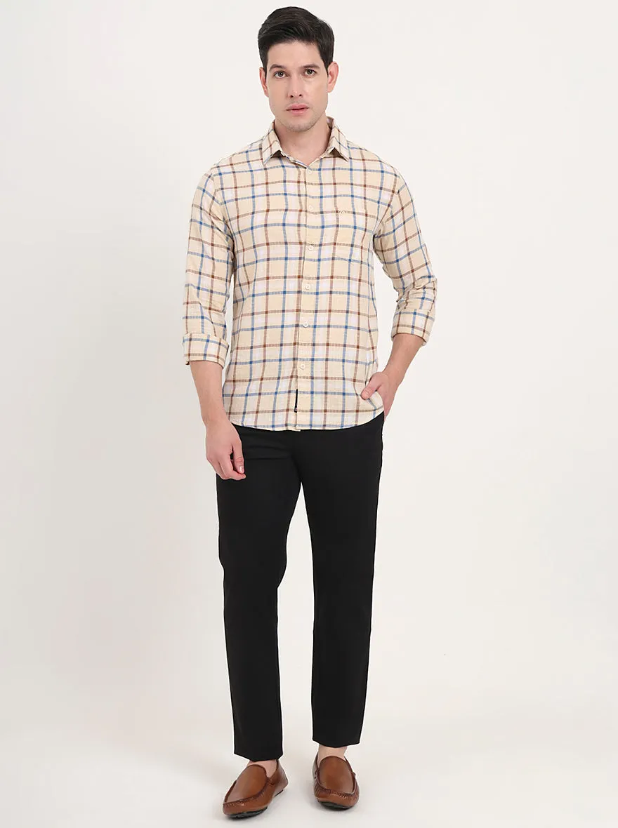 Yellow Checked Slim Fit Casual Shirt | Greenfibre