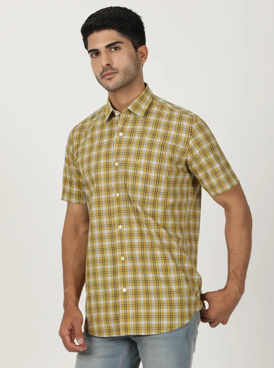 Yellow Checked Smart Fit Semi Casual Shirt | Greenfibre